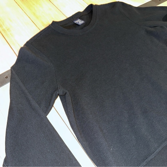 Lands End M EUC Black Ribbed Longline Tunic Pullover Stretch Cotton Knit - Picture 4 of 7